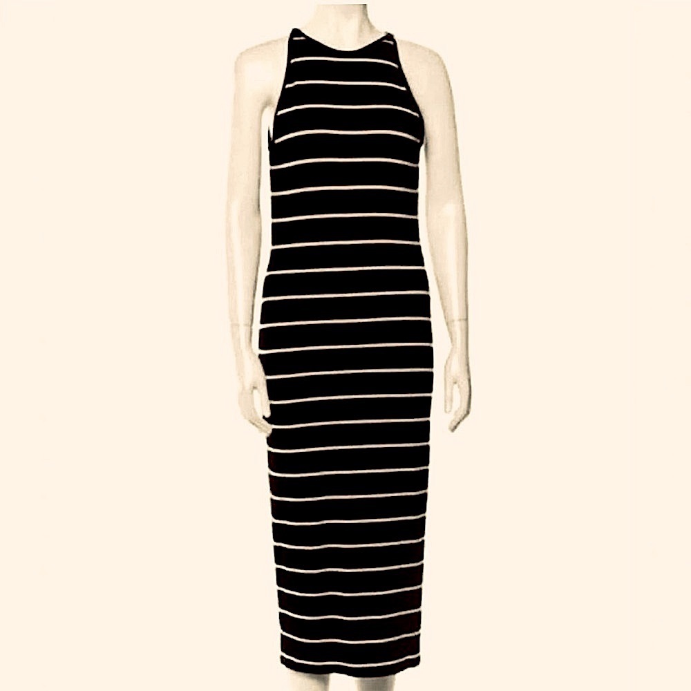 Ted Baker London Black Cream Stripe Knit Sleeveless Stretch Slip On MIDI Dress 2